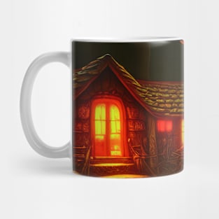 Magical Cottage Mushroom House with Lights in Forest with High Trees, Mushroom Aesthetic Mug